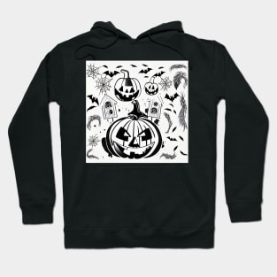 Halloween Scary Evil Pumpkin Funny Pumpkin Head Bats Cobwebs Graphic Halloween Pattern Hoodie